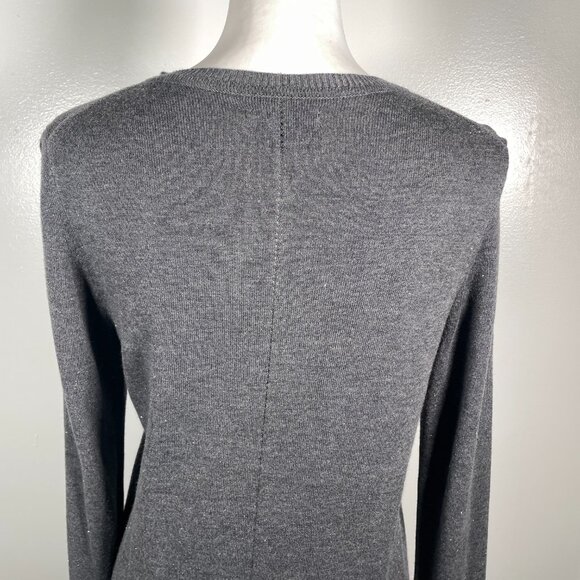 Nicole Miller Charcoal Gray Glitter Crew Neck Button Down Long Sleeve Cardigan S - Picture 9 of 13